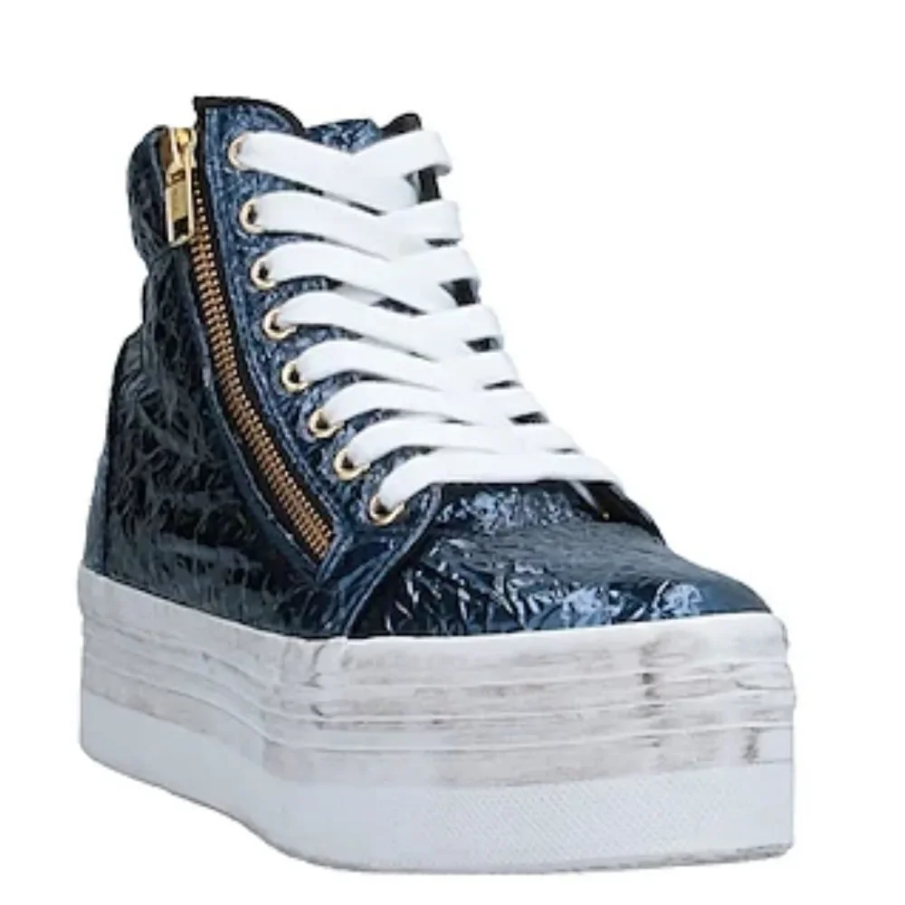 NEW Blue Textured Thick Rubber Sole High Top Sneakers by Jeffrey Campbell